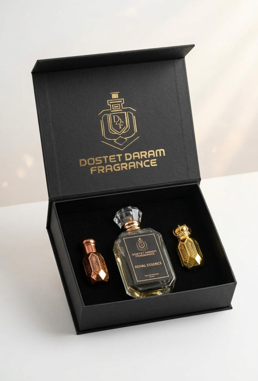 Royal Essence Luxury Gift Set – 50ml Perfume + 6ml Fragrance Oil + 6ml Oud Musk